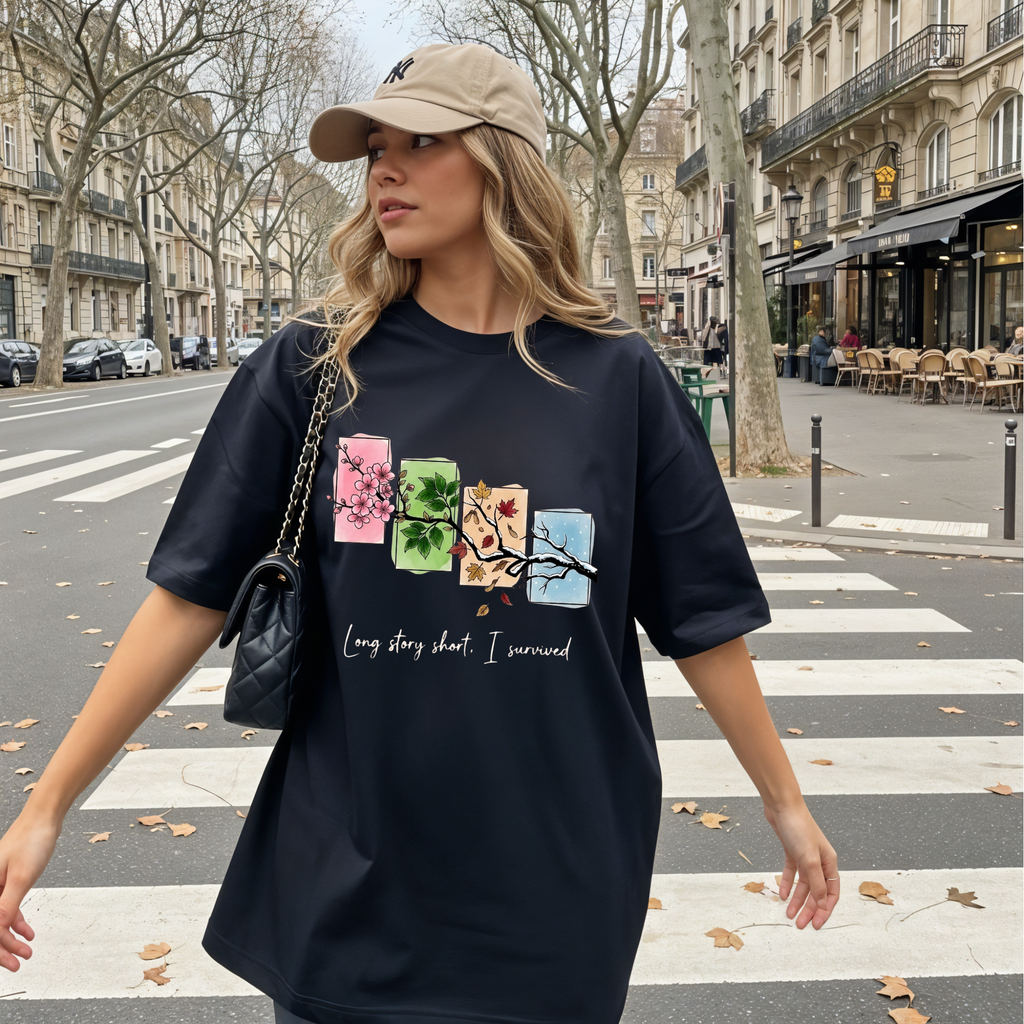 Long Story Short I Survived Shirt, Motivational Four Seasons Tree Tee, Inspirational Graphic T-Shirt