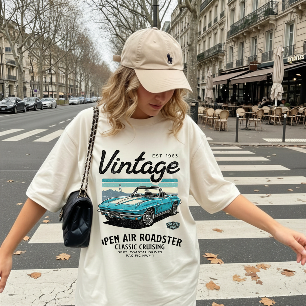 Vintage 1963 Roadster Retro Car Graphic Tee T-Shirt | Classic Convertible Cruising, Unisex Tee Gift for Car Lovers