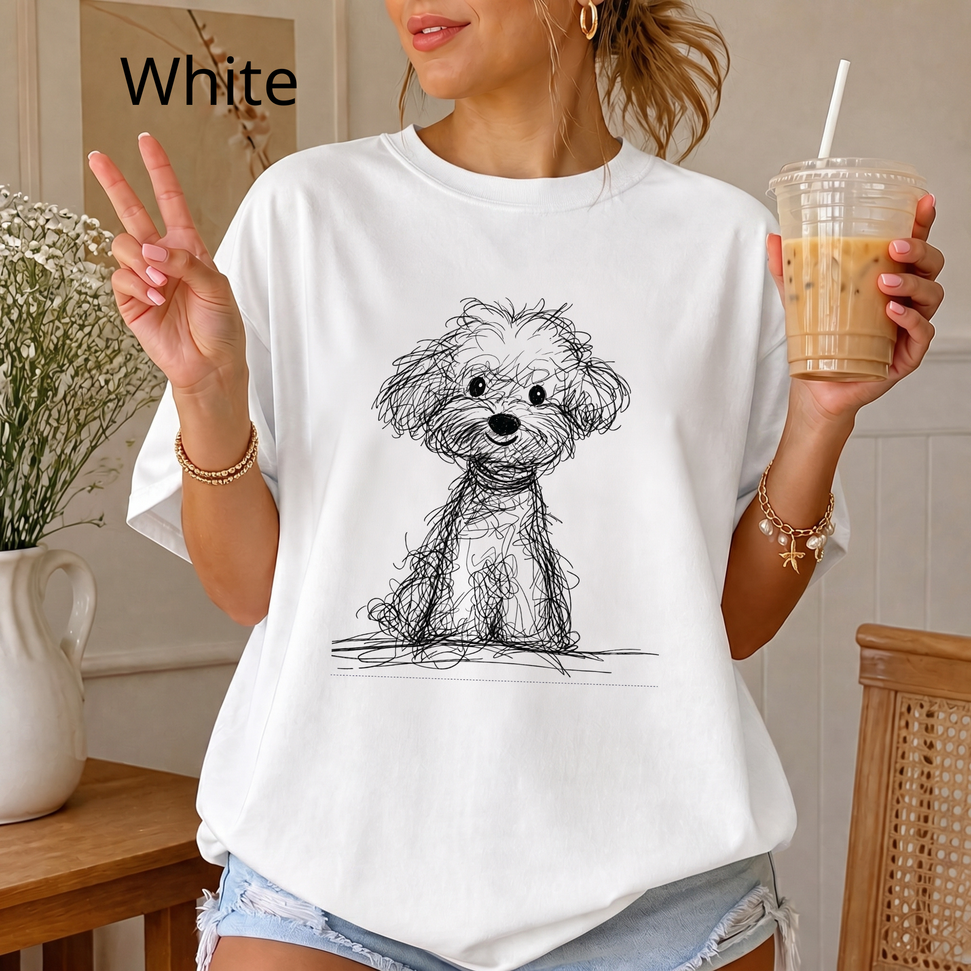 Cute Poodle Sketch T-Shirt, Dog Lover Gift Tee, Minimalist Puppy Art Shirt