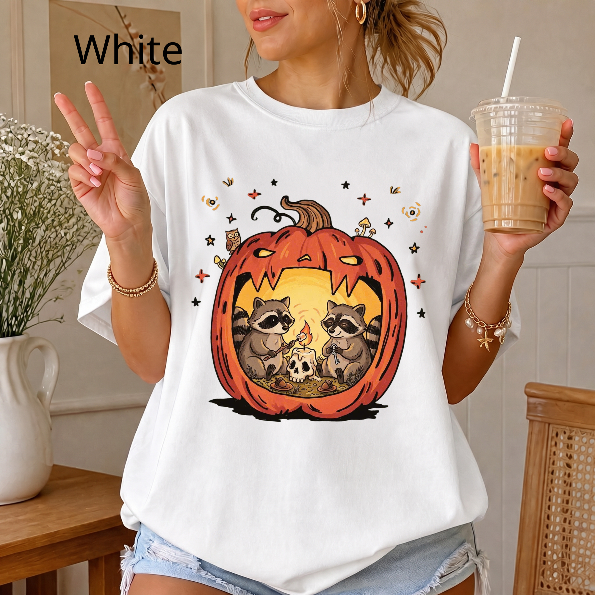Raccoon Pumpkin Halloween Shirt, Spooky Season Comfort Colors T-Shirt, Cute Autumn Animal Graphic Tee