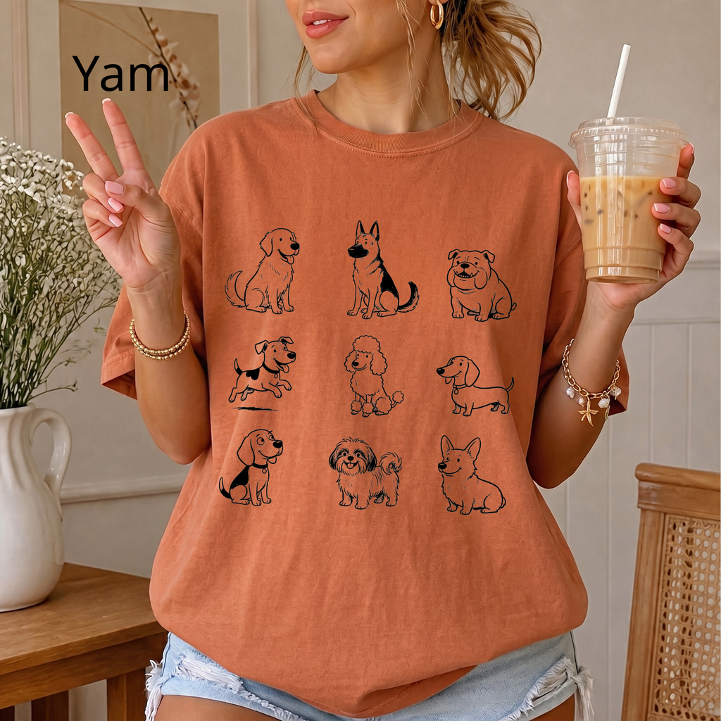 Dog Breeds Grid T-Shirt — Minimal Line Art Puppy Tee