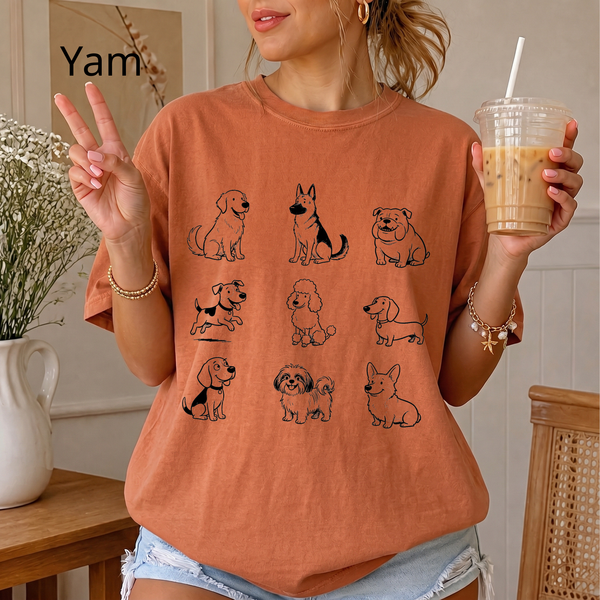 Dog Breeds Grid T-Shirt — Minimal Line Art Puppy Tee