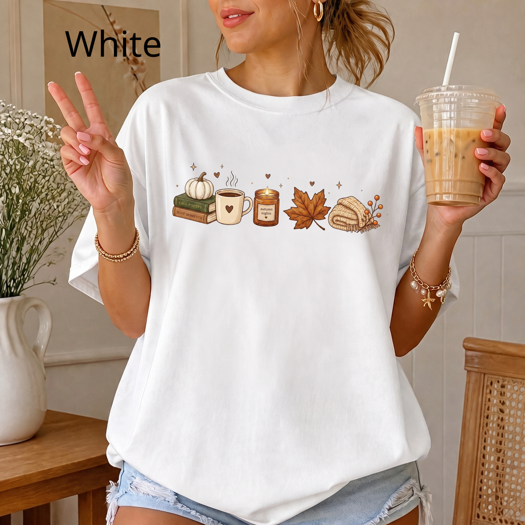 Cozier Fall Comfort Colors Shirt, Autumn Aesthetic T-shirt, Cute Pumpkin and Coffee Book Lover Tee