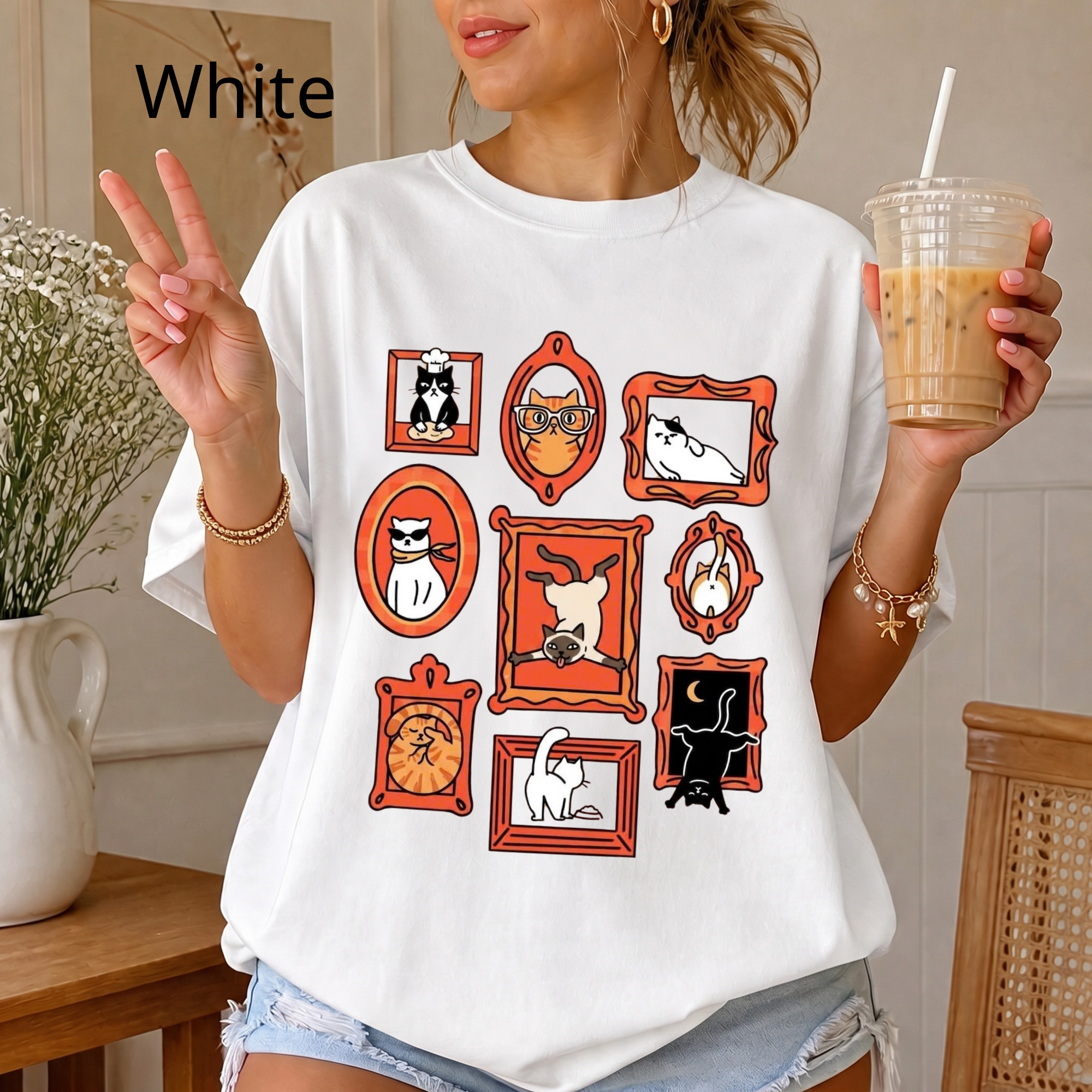 Vintage Cat Gallery T-Shirt, Funny Cats in Frames Graphic Tee, Cute Cat Lover Gift, Aesthetic Retro Animal Shirt