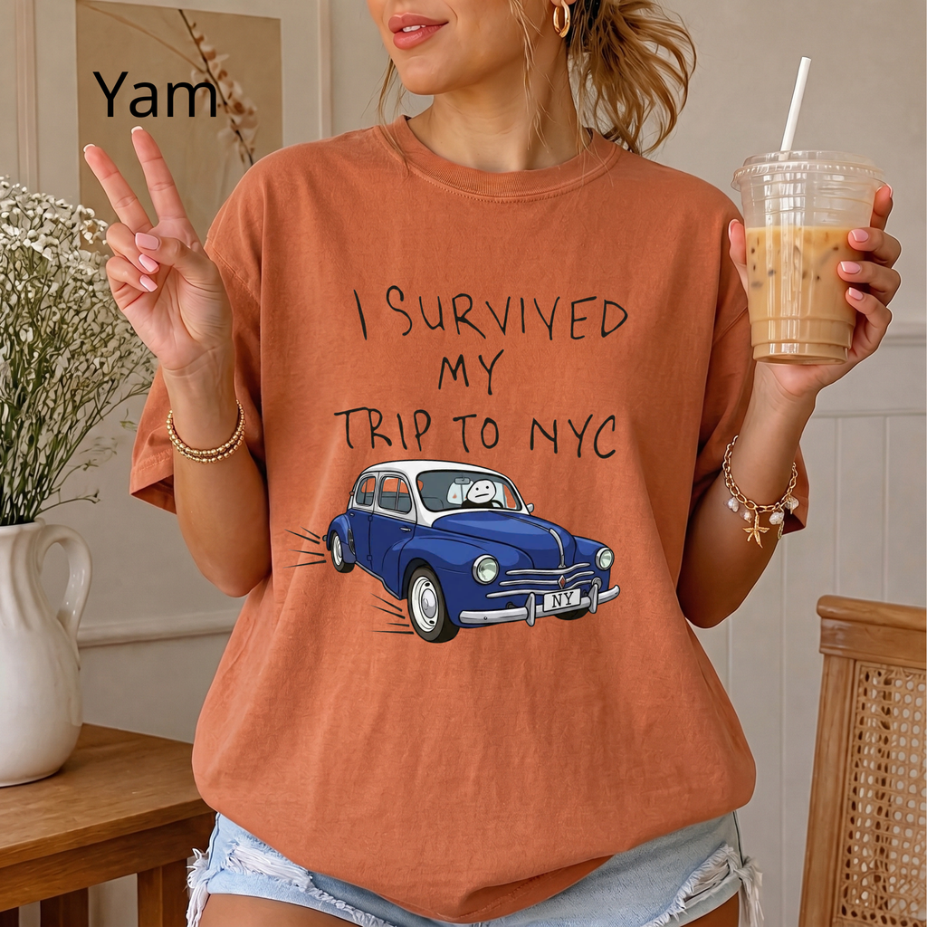 Funny "I Survived My Trip To NYC" Graphic T-Shirt – Novelty New York City Vacation Casual Tee for Men and Women
