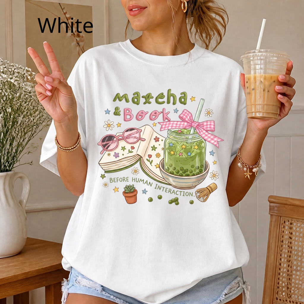 Bookworm Tee, Comfort Colors Reading Shirt, Cute Matcha Cup Shirt, Cozy Book Lover Gift