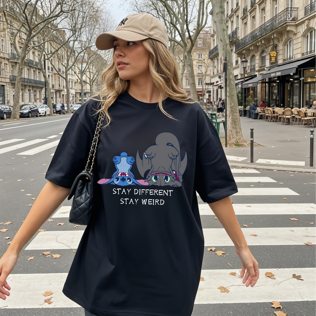 "Stay Different Stay Weird" Shirt, Stitch and Toothless cute tee