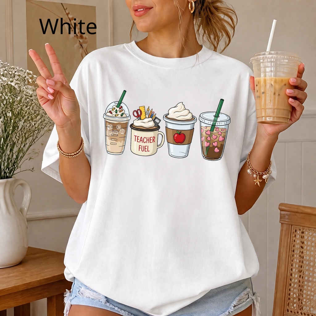 Teacher Coffee Fuel T-Shirt, Cute Teacher Graphic Tee, Back to School Shirt for Teachers, Caffeine Queen Teacher Shirt