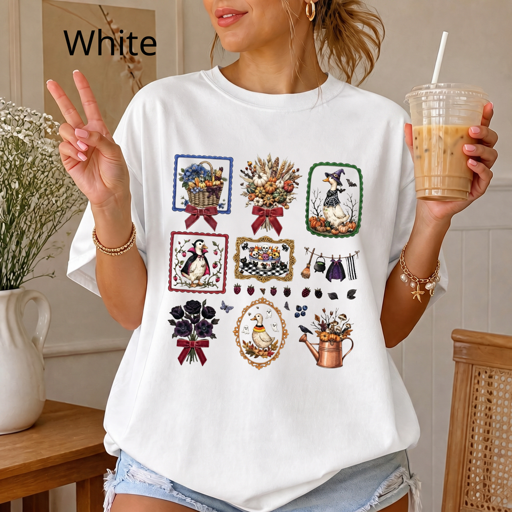 Vintage Halloween Duck Graphic T-Shirt - Spooky Autumn Fall Season Crewneck Tee — Garden Collage Tee