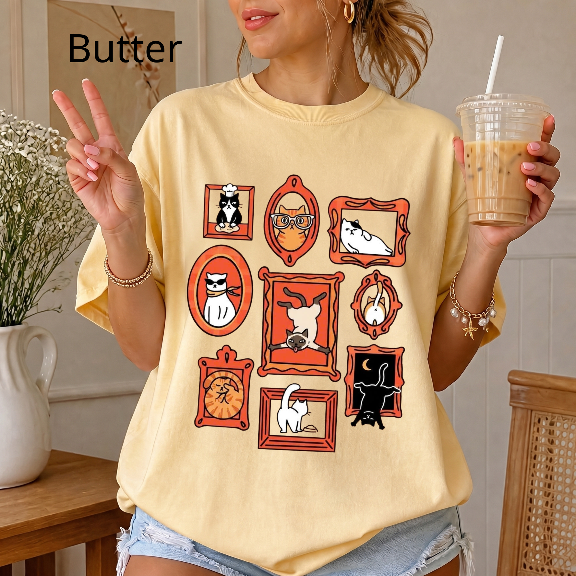 Vintage Cat Gallery T-Shirt, Funny Cats in Frames Graphic Tee, Cute Cat Lover Gift, Aesthetic Retro Animal Shirt