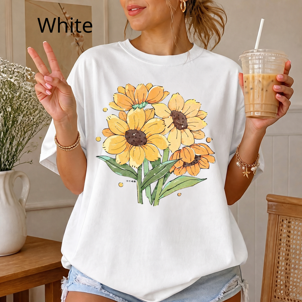 Vintage Sunflower Bouquet T-Shirt, Botanical Nature Lover T-Shirt, Cute Summer Nature Shirt