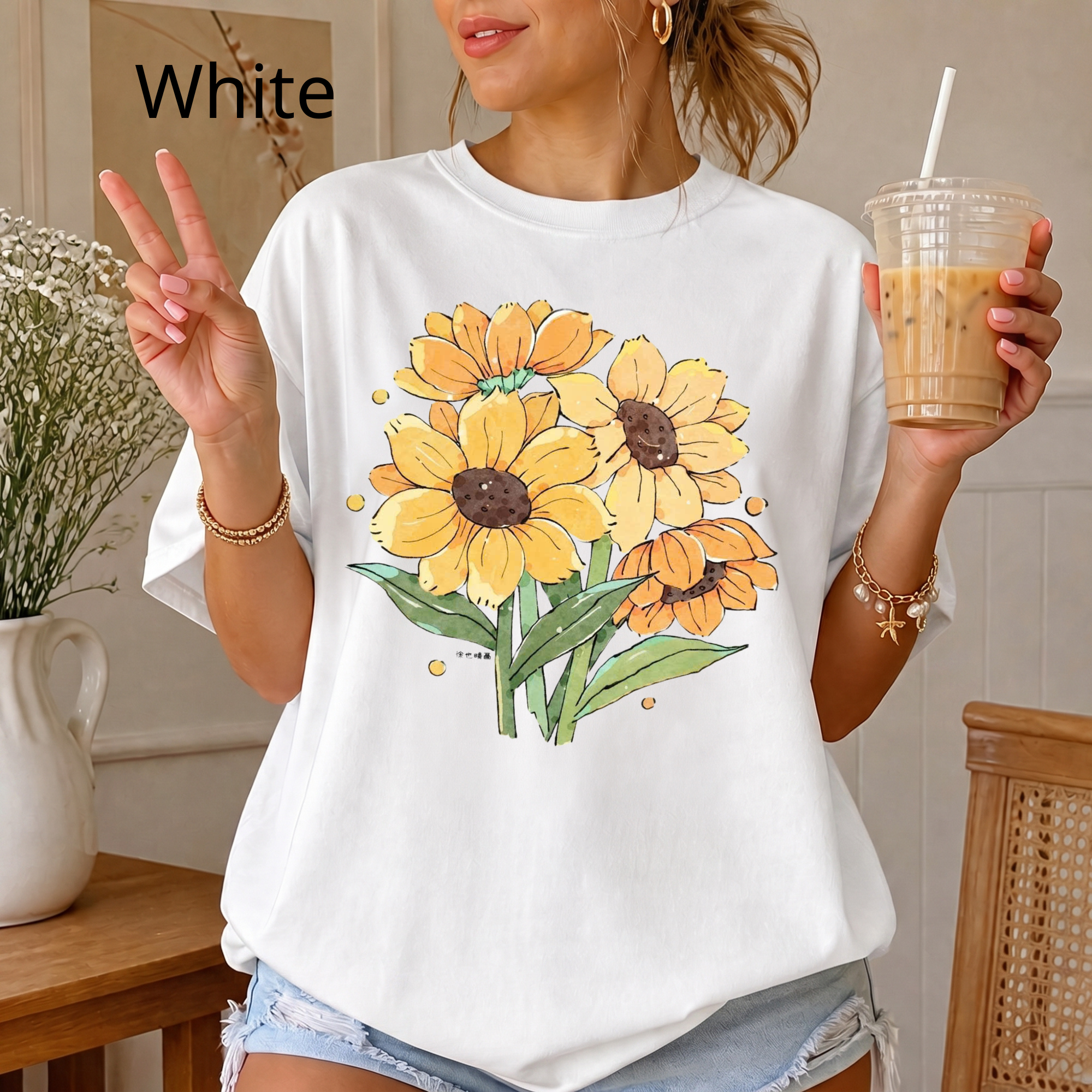 Vintage Sunflower Bouquet T-Shirt, Botanical Nature Lover T-Shirt, Cute Summer Nature Shirt