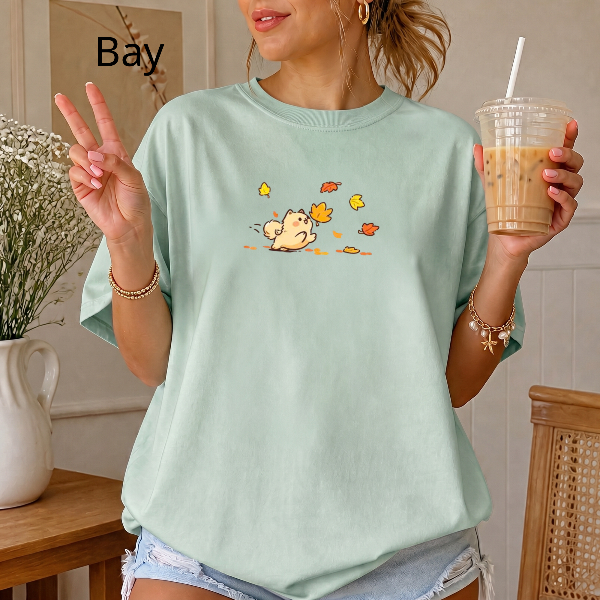 Comfort Colors Cute Dog Autumn Leaves T-Shirt, Kawaii Puppy Graphic Tee, Animal Shirt, Aesthetic Fall Outfit