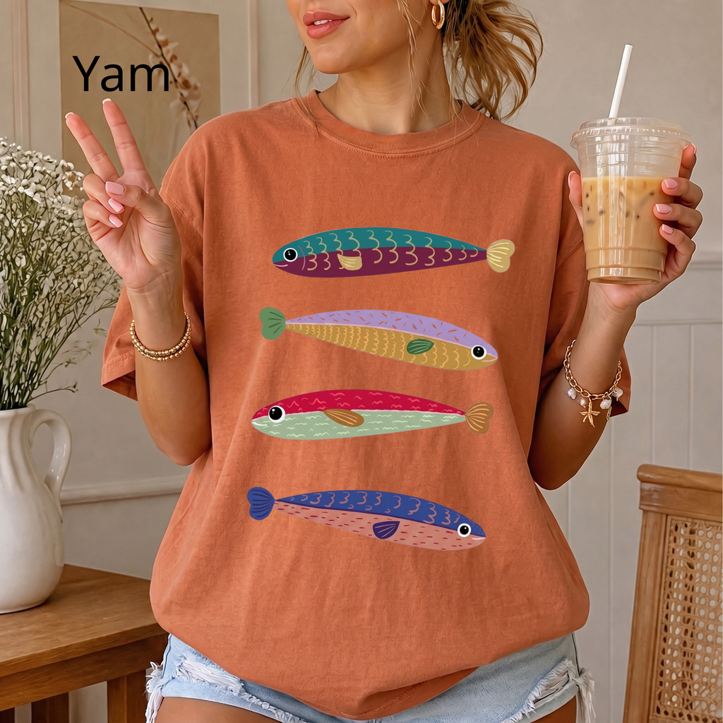 Feng Shui Fish T-Shirt, Cute Colorful Fish Tee, Aesthetic Pastel Graphic Shirt, Boho Fish Art Lover Gift, Quirky Indie Oversized Top