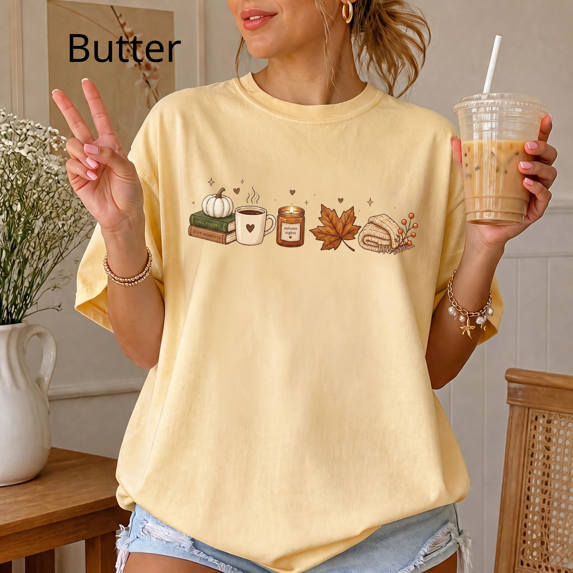 Cozier Fall Comfort Colors Shirt, Autumn Aesthetic T-shirt, Cute Pumpkin and Coffee Book Lover Tee