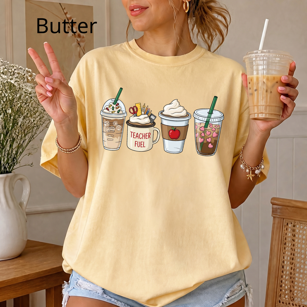 Teacher Coffee Fuel T-Shirt, Cute Teacher Graphic Tee, Back to School Shirt for Teachers, Caffeine Queen Teacher Shirt