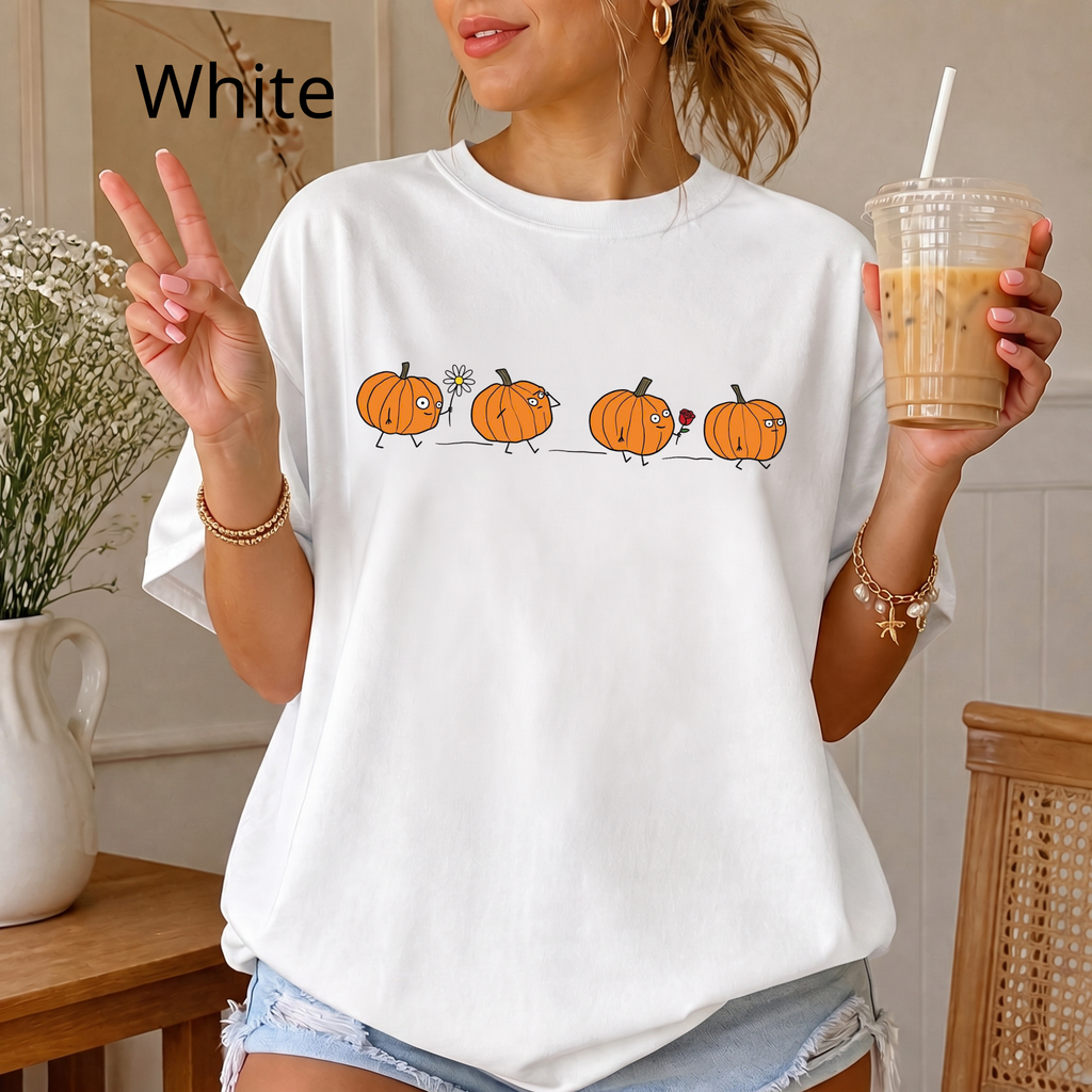 Cute Pumpkin Parade Comfort Colors T-Shirt — Cute Minimal Halloween Pumpkin Tee, Fall Aesthetic Graphic Tee
