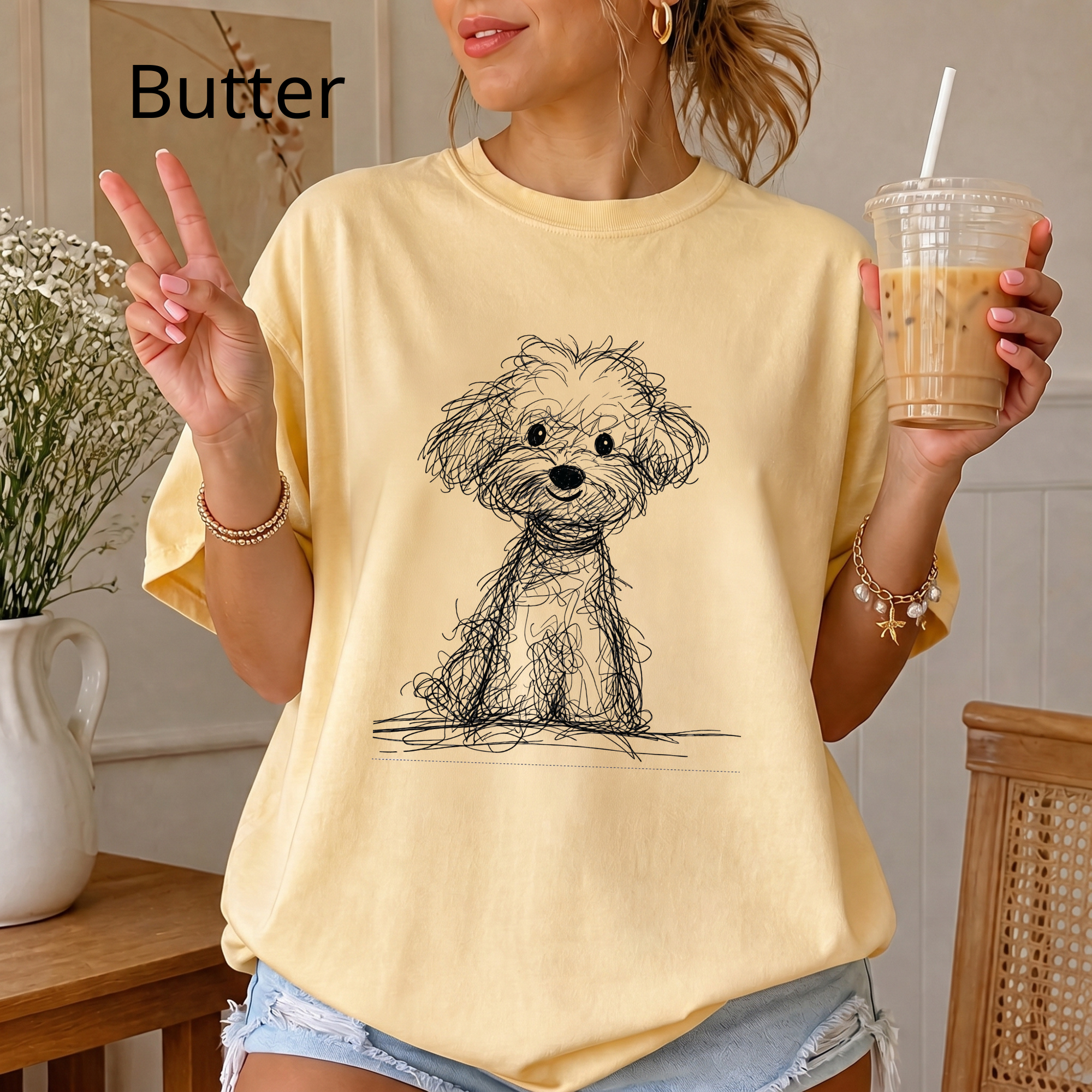 Cute Poodle Sketch T-Shirt, Dog Lover Gift Tee, Minimalist Puppy Art Shirt
