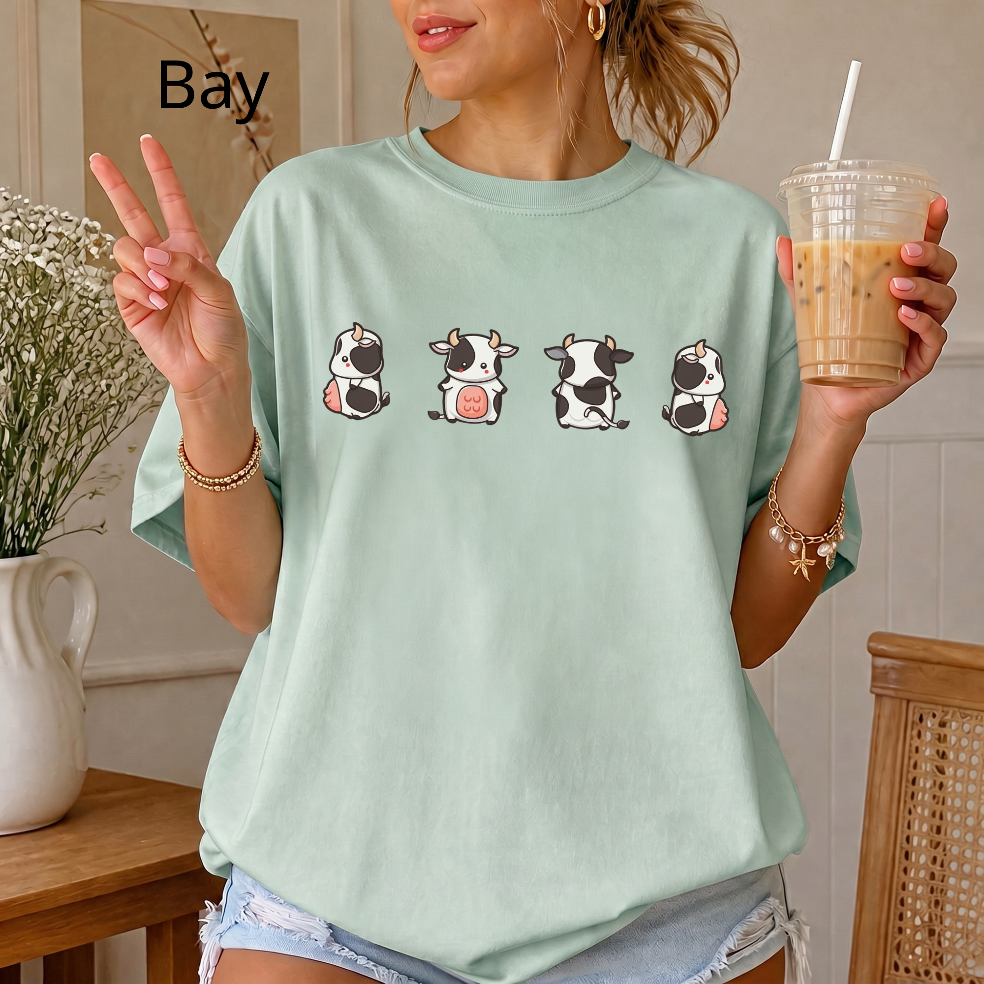 Kawaii Mini Cows Graphic Tee | Cute Chibi Cow Shirt for Animal Lovers | Cute Farm Shirt