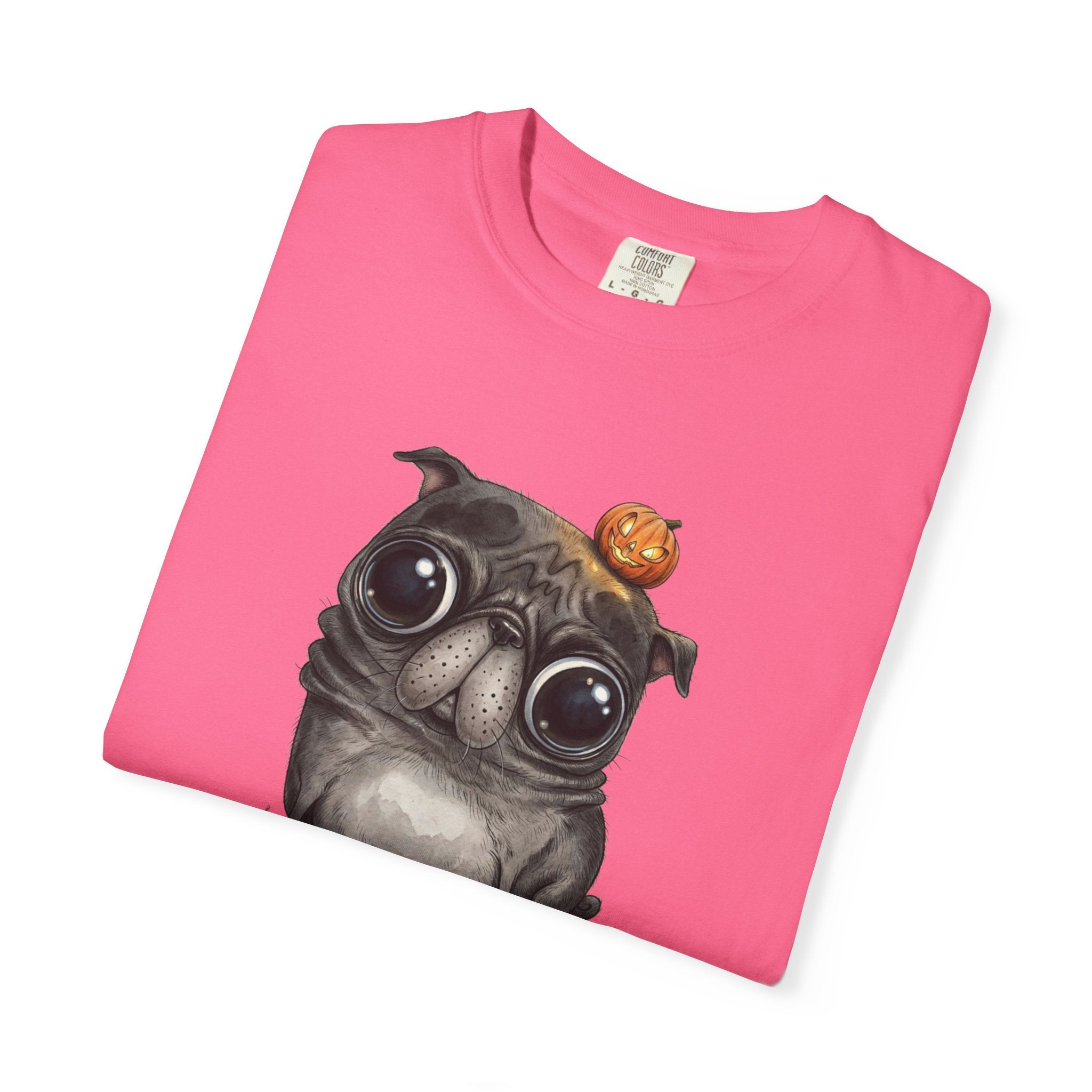 Comfort Colors® Cute Halloween Pug T-Shirt, Spooky Season Pug Puppy Tee, Big Eyes Pugkin Shirt, Pug Lover Gift