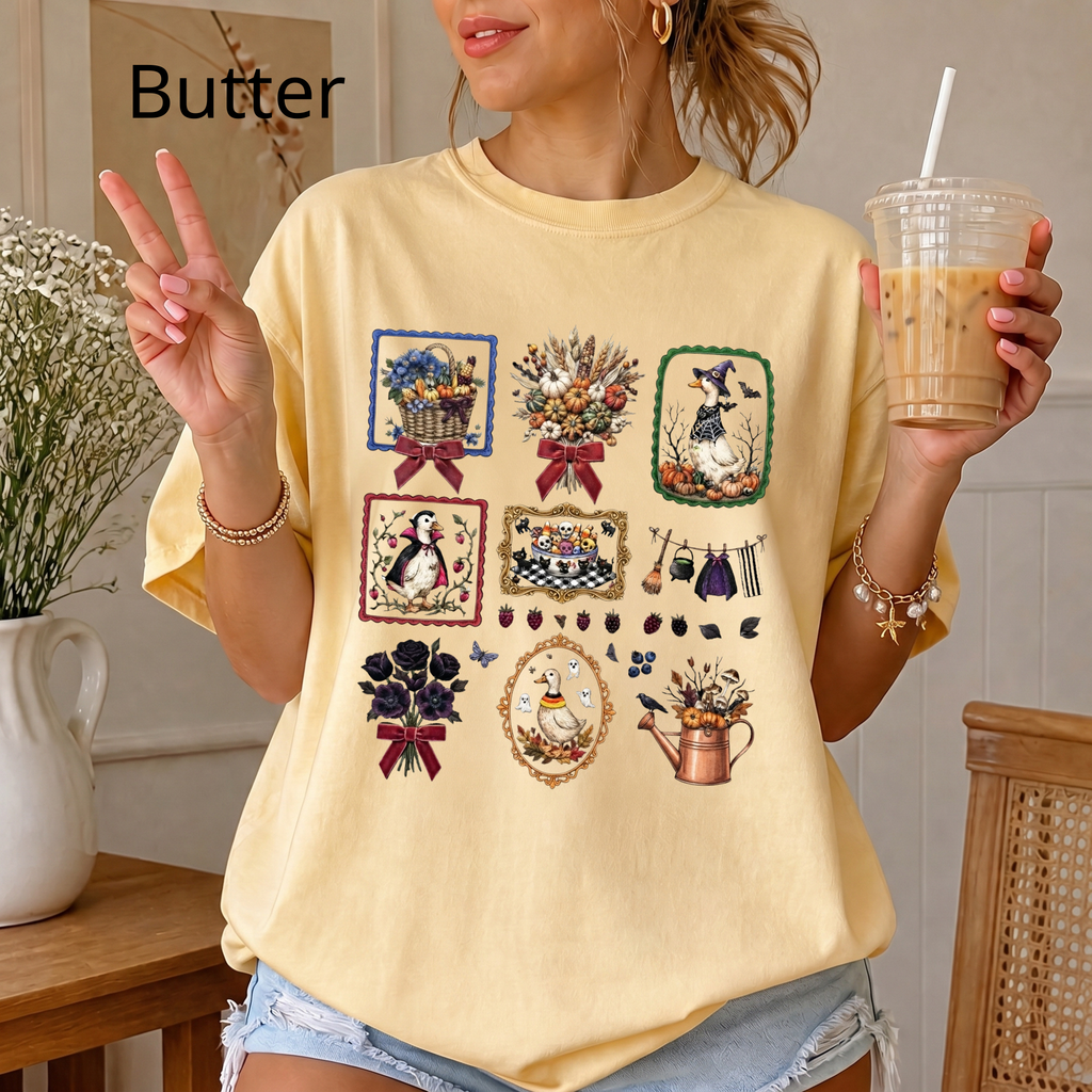 Vintage Halloween Duck Graphic T-Shirt - Spooky Autumn Fall Season Crewneck Tee — Garden Collage Tee