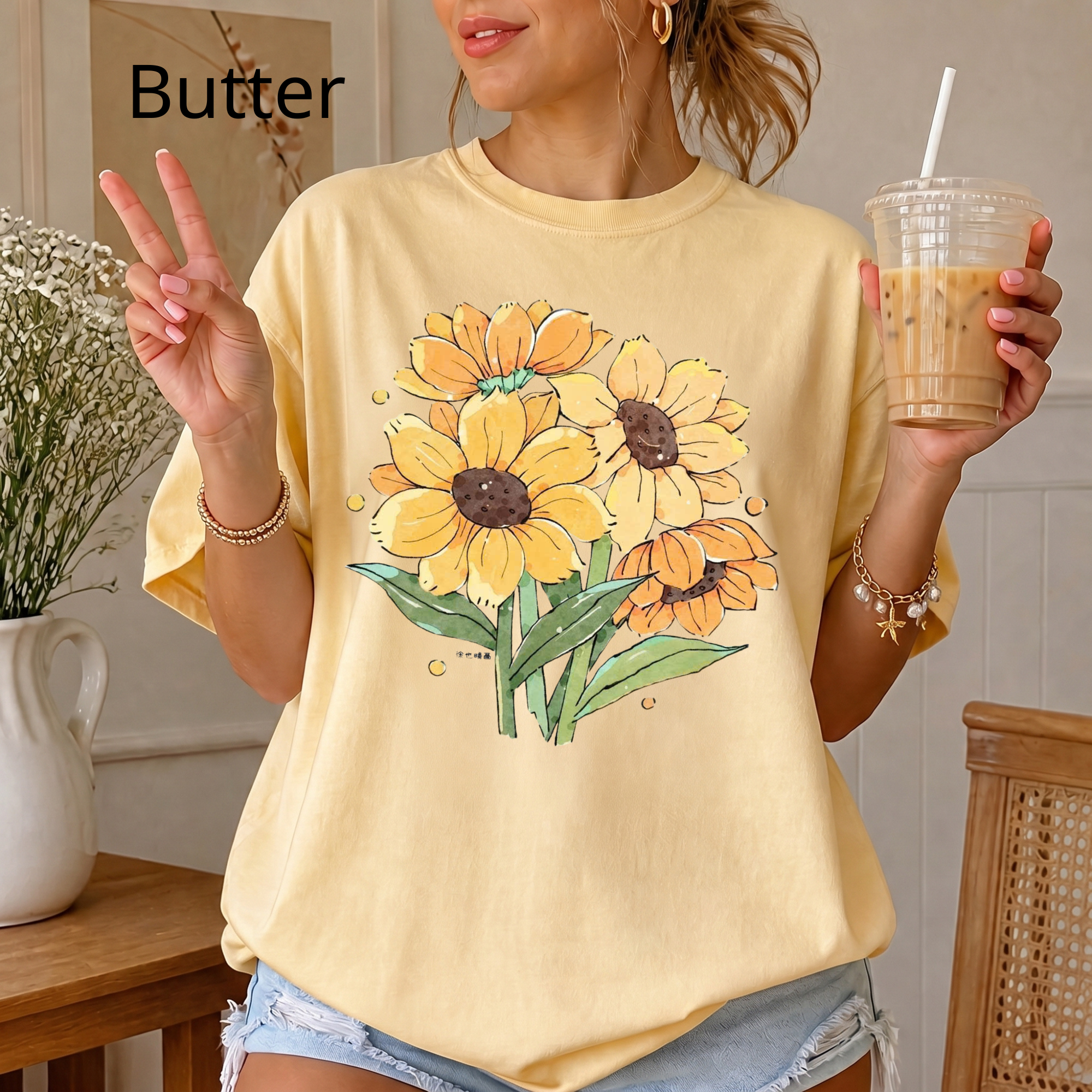 Vintage Sunflower Bouquet T-Shirt, Botanical Nature Lover T-Shirt, Cute Summer Nature Shirt