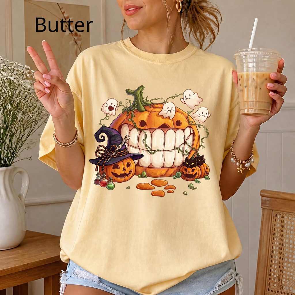 Halloween Pumpkin T-Shirt, Spooky Cute Ghost Graphic Tee, Funny Witch Hat Pumpkin Shirt, Retro Style Fall Festival T-Shirt, Cute Halloween Gift