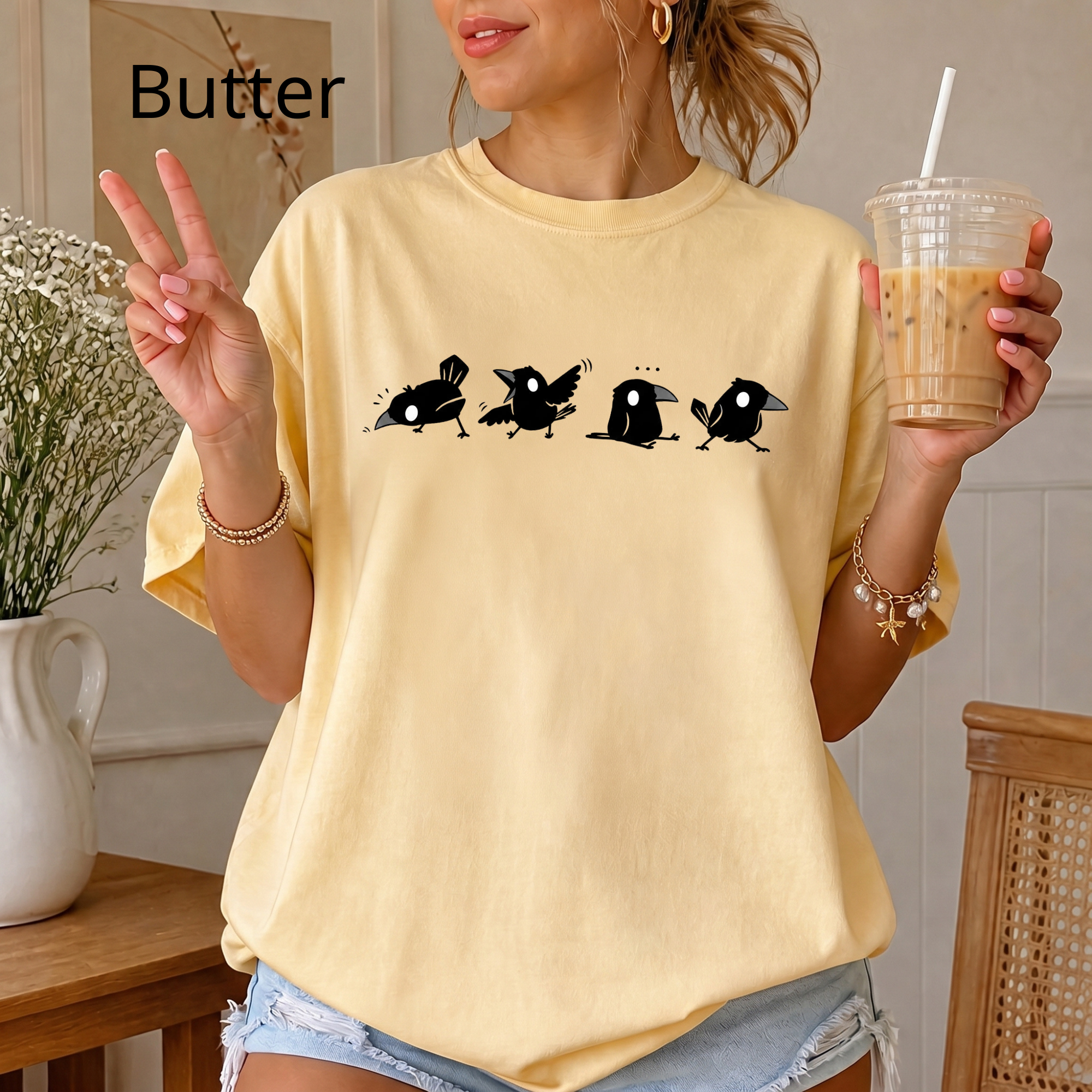 Cute Silly Birds Comfort Colors T-Shirt, Funny Crow Graphic Tee, Kawaii Animal Aesthetic Shirt, Casual Vintage Top