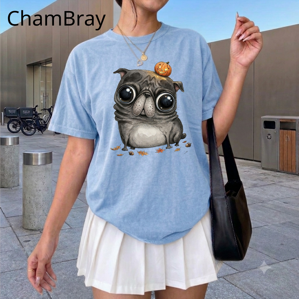 Comfort Colors® Cute Halloween Pug T-Shirt, Spooky Season Pug Puppy Tee, Big Eyes Pugkin Shirt, Pug Lover Gift