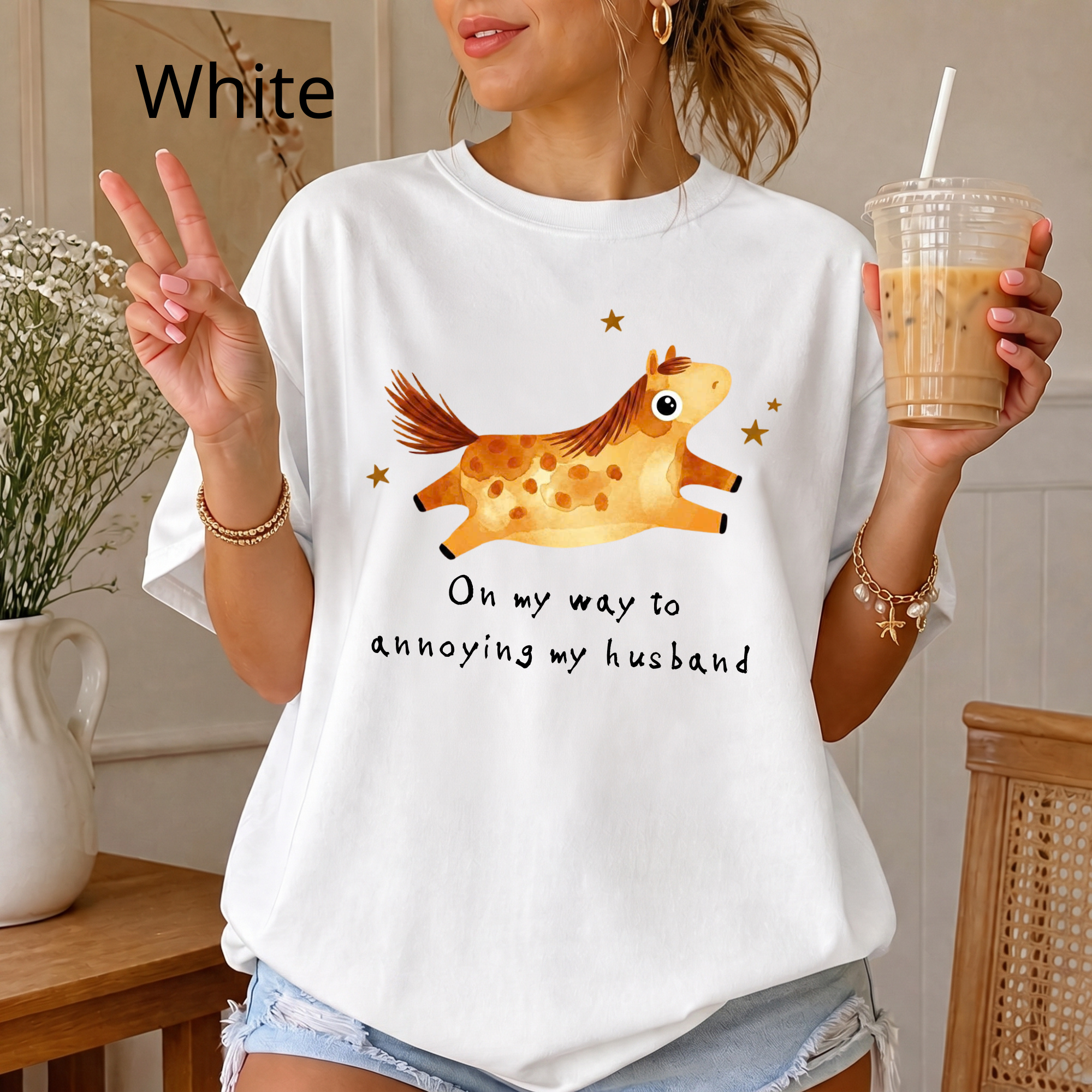 Custom "On My Way To Annoying my husband" Comfort Colors T-Shirt, Funny Horse Graphic Tee, Cute Animal Lover Gift