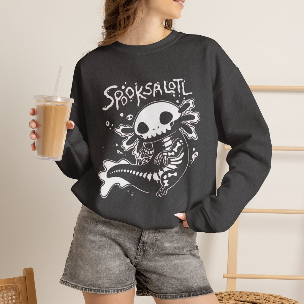 Spooksalotl Axolotl Skeleton Sweatshirt — Cute Spooky Gothic Crewneck