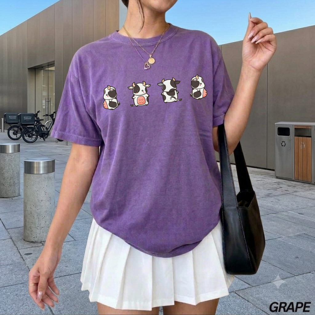 Kawaii Mini Cows Graphic Tee | Cute Chibi Cow Shirt for Animal Lovers | Cute Farm Shirt