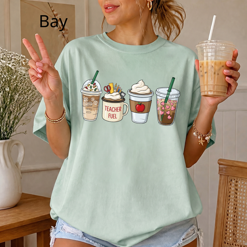 Teacher Coffee Fuel T-Shirt, Cute Teacher Graphic Tee, Back to School Shirt for Teachers, Caffeine Queen Teacher Shirt