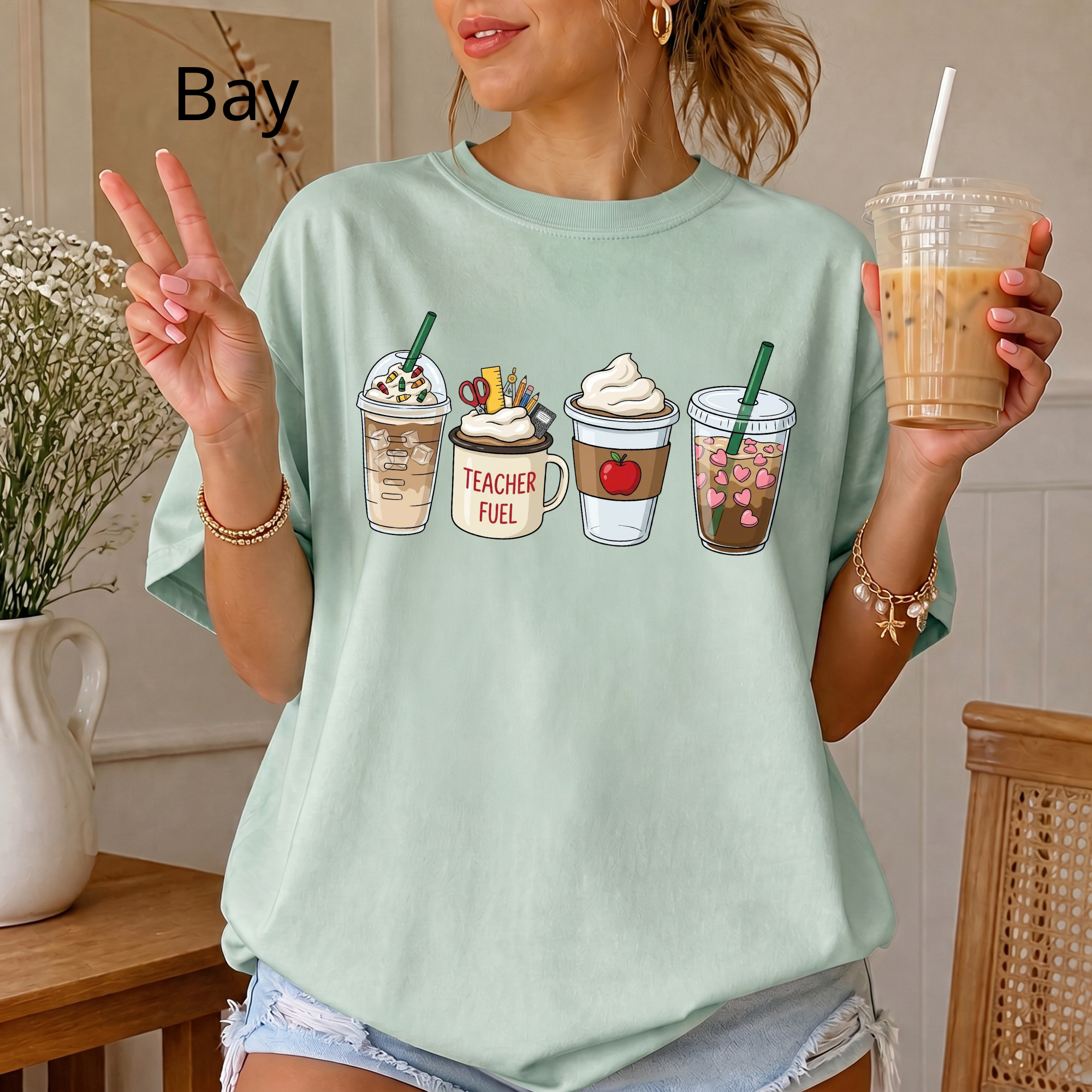 Teacher Coffee Fuel T-Shirt, Cute Teacher Graphic Tee, Back to School Shirt for Teachers, Caffeine Queen Teacher Shirt