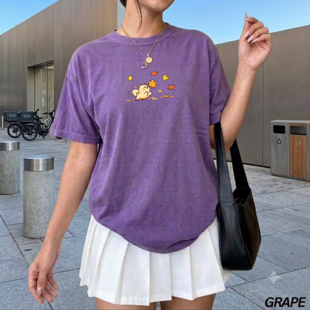 Comfort Colors Cute Dog Autumn Leaves T-Shirt, Kawaii Puppy Graphic Tee, Animal Shirt, Aesthetic Fall Outfit