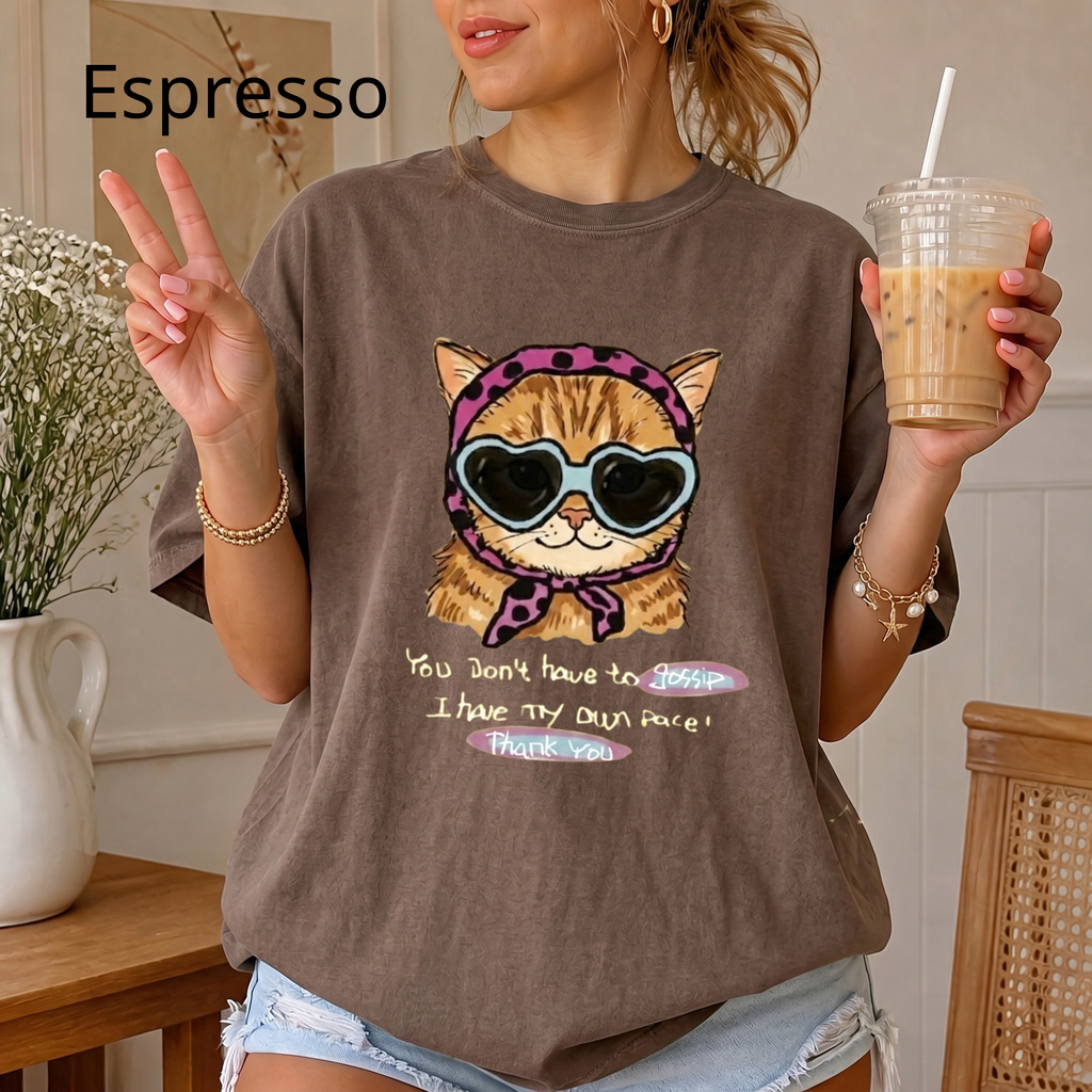Cute Cat Shirt, You Don't Have To Gossip I Have My Own Pace T-Shirt, Funny Sassy Cat Lover Gift, Pastel Aesthetic Tee, Oversized Trendy Top