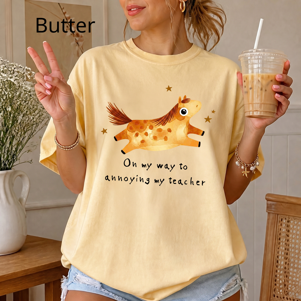 Custom "On My Way To Annoying my husband" Comfort Colors T-Shirt, Funny Horse Graphic Tee, Cute Animal Lover Gift