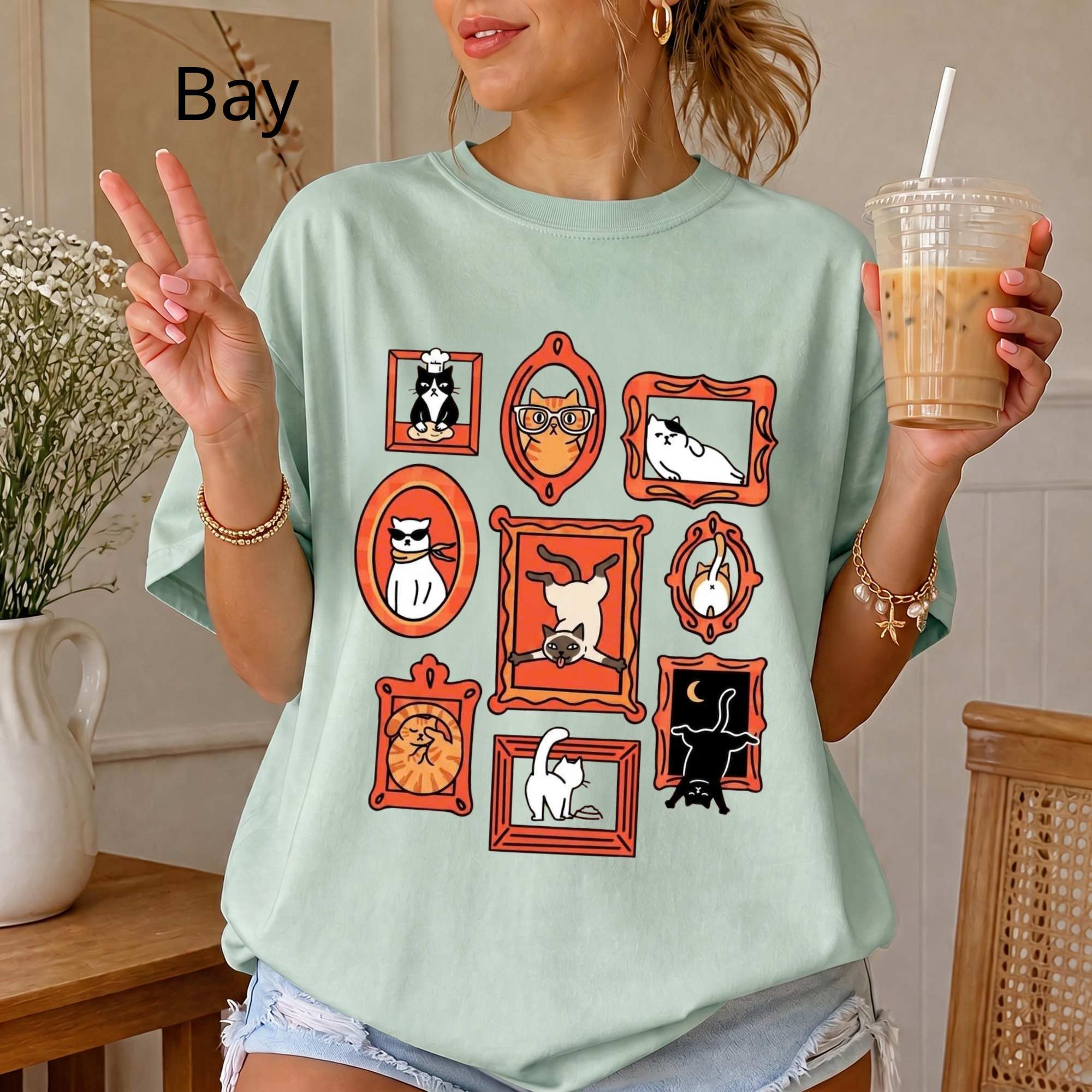 Vintage Cat Gallery T-Shirt, Funny Cats in Frames Graphic Tee, Cute Cat Lover Gift, Aesthetic Retro Animal Shirt