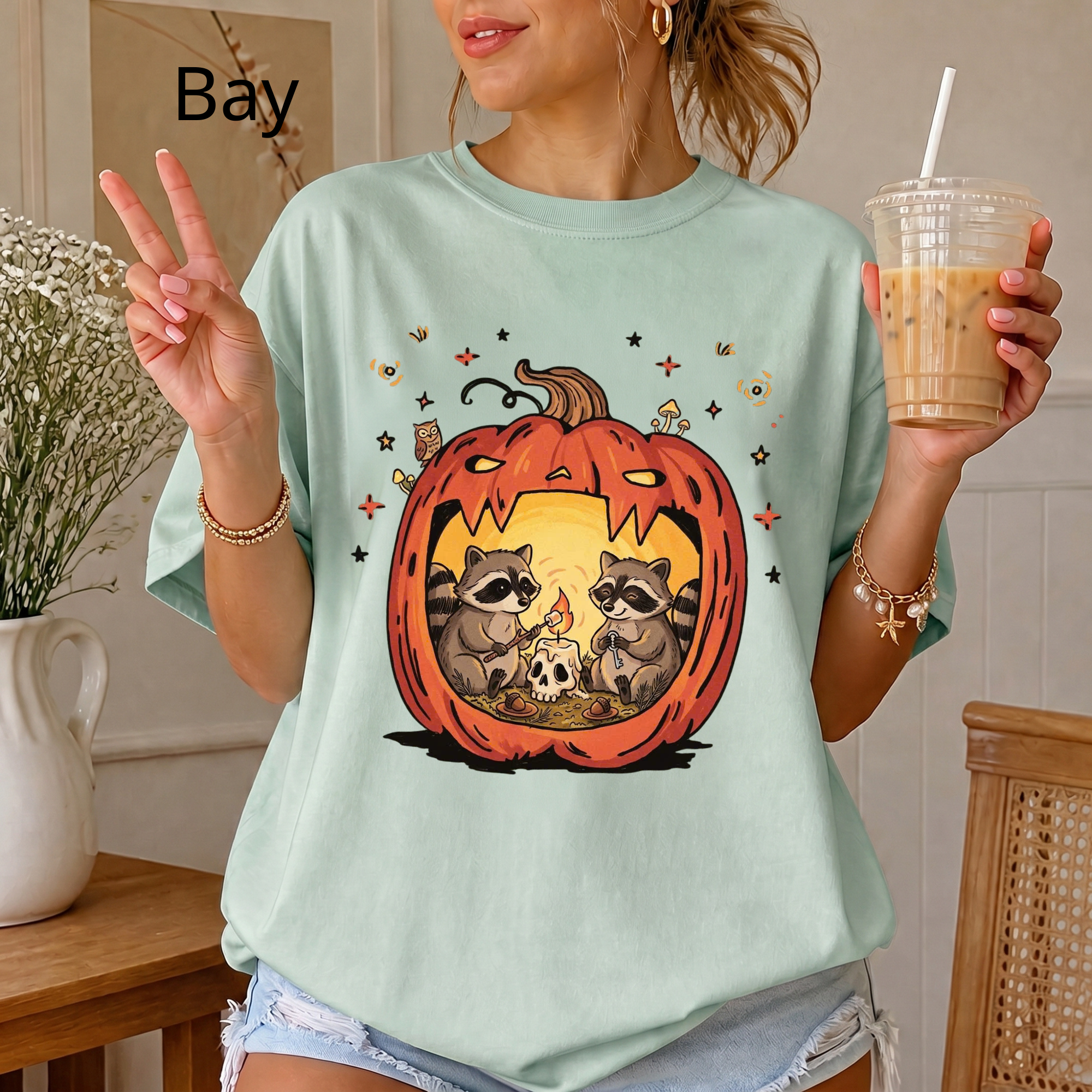 Raccoon Pumpkin Halloween Shirt, Spooky Season Comfort Colors T-Shirt, Cute Autumn Animal Graphic Tee