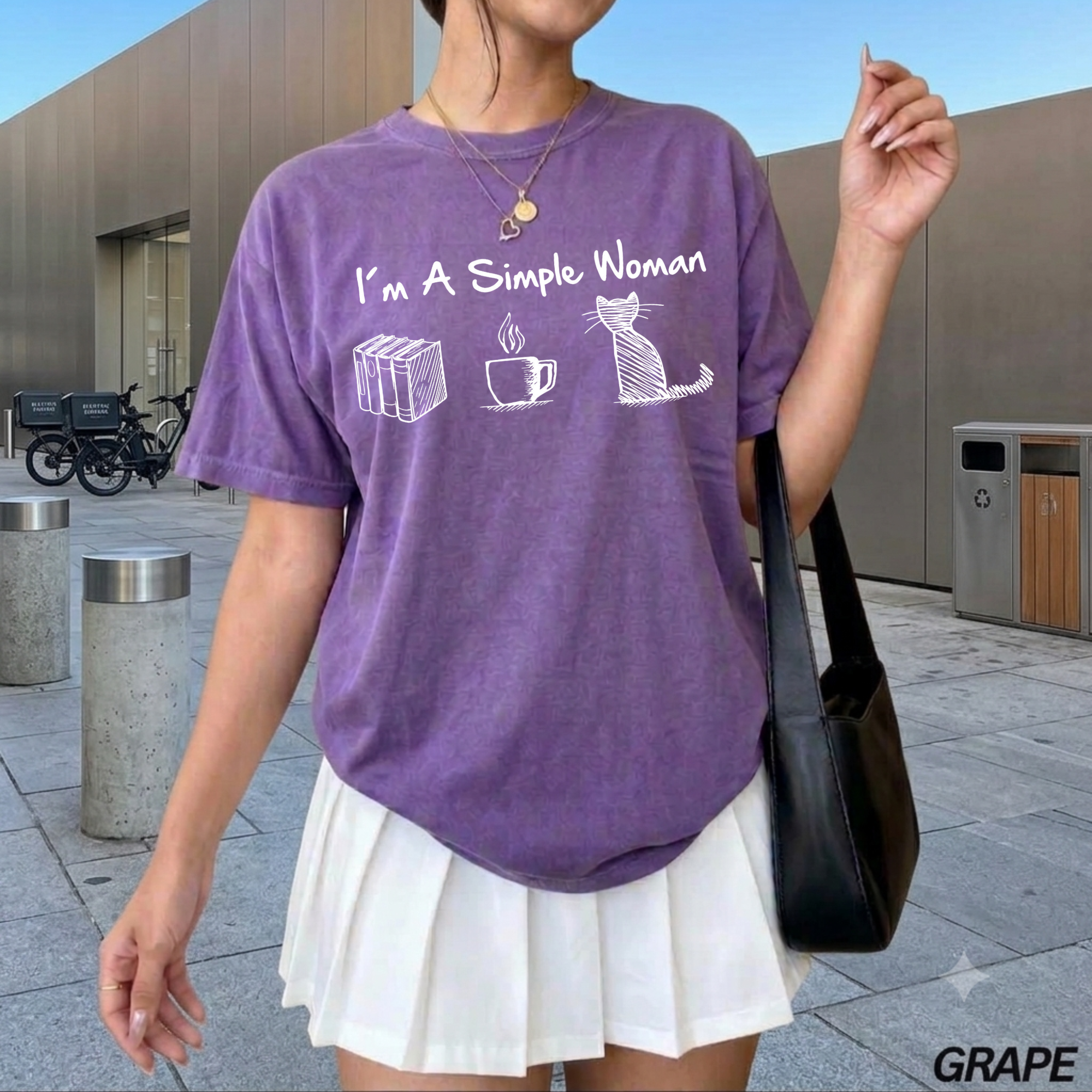 Funny Cat Mom T-Shirt, I'm A Simple Woman Tee, Coffee Cat and Books Graphic Apparel, Vintage Aesthetic Bookish Top