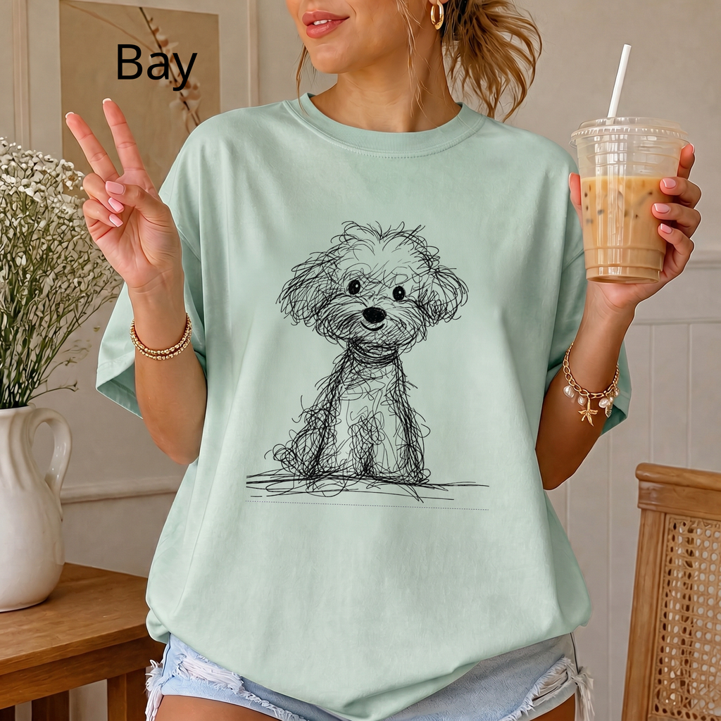 Cute Poodle Sketch T-Shirt, Dog Lover Gift Tee, Minimalist Puppy Art Shirt