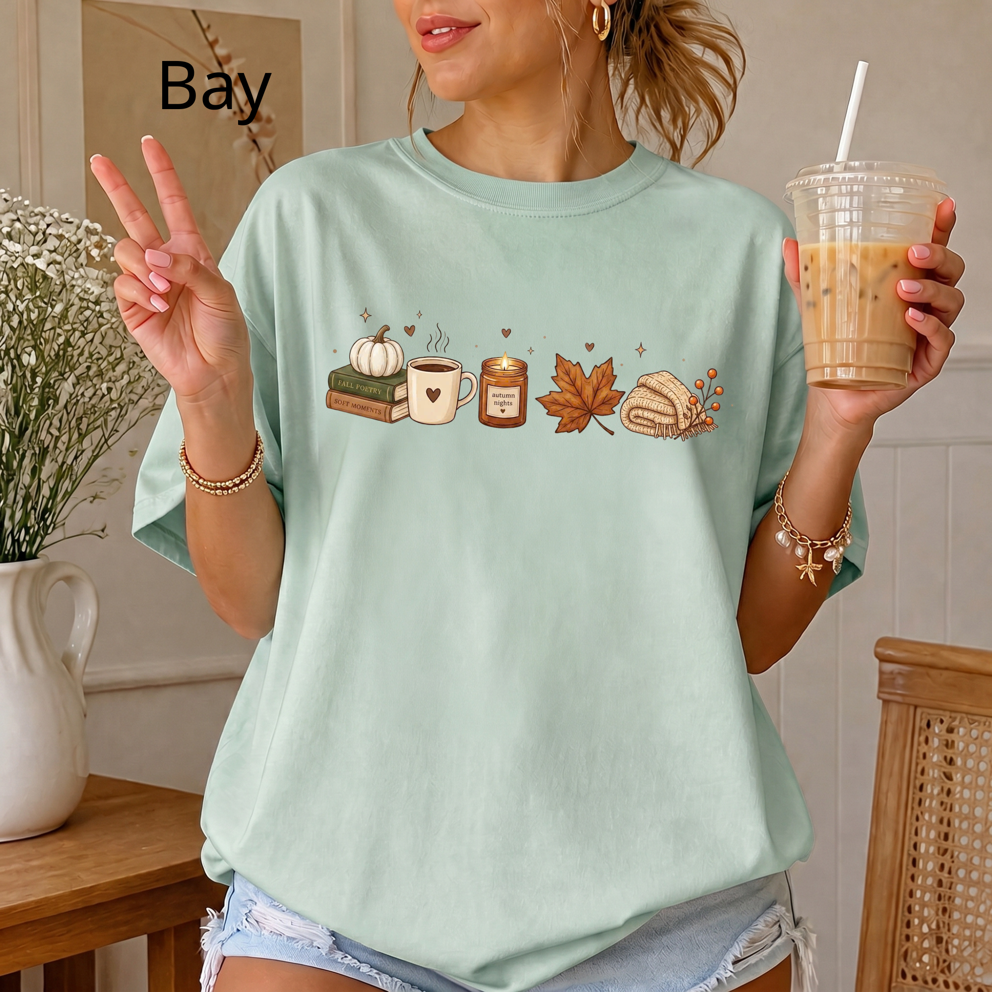 Cozier Fall Comfort Colors Shirt, Autumn Aesthetic T-shirt, Cute Pumpkin and Coffee Book Lover Tee