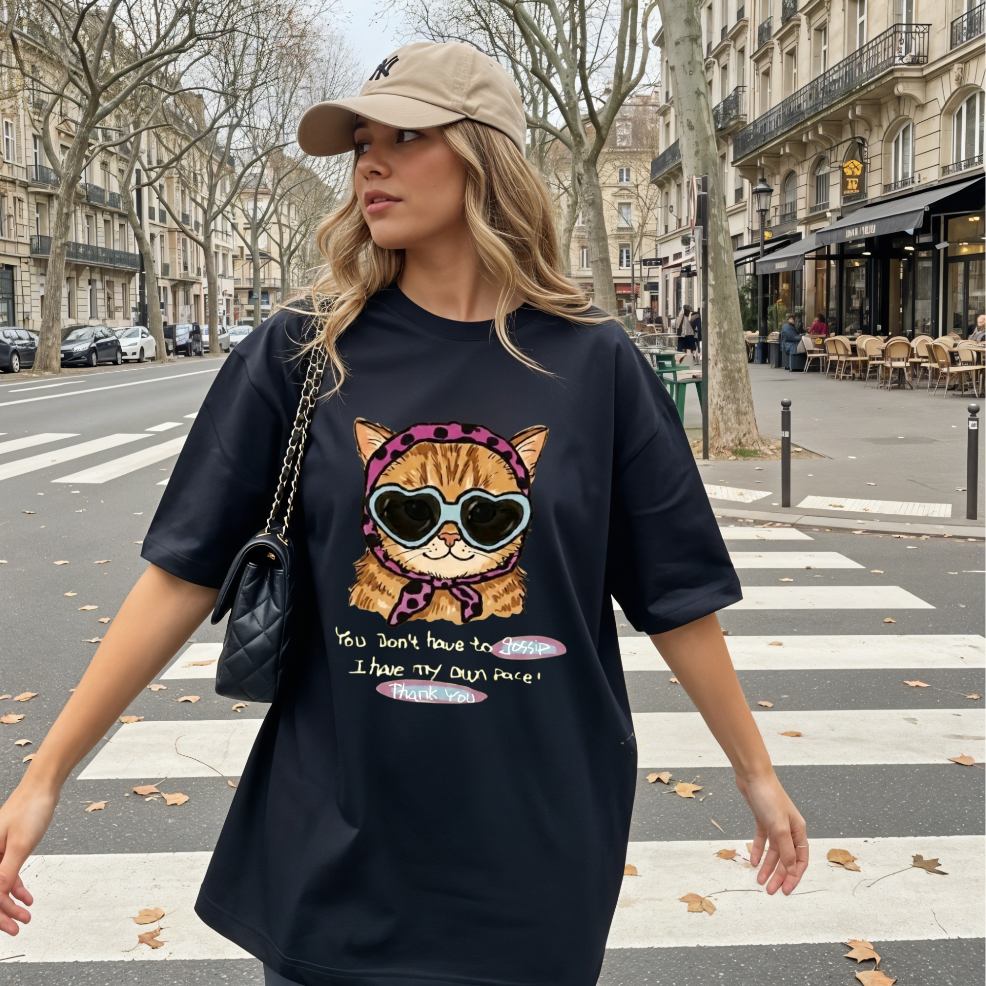 Cute Cat Shirt, You Don't Have To Gossip I Have My Own Pace T-Shirt, Funny Sassy Cat Lover Gift, Pastel Aesthetic Tee, Oversized Trendy Top