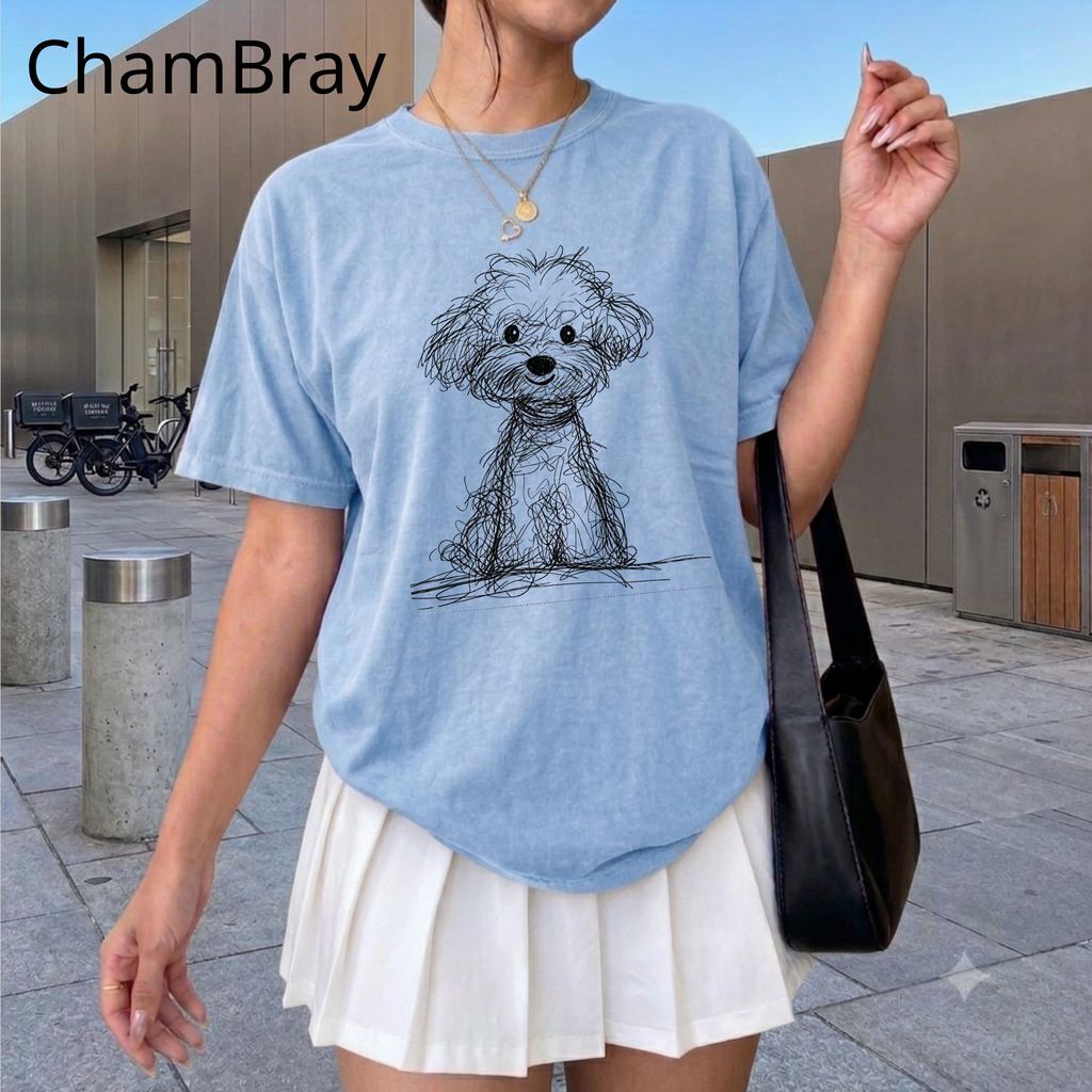 Cute Poodle Sketch T-Shirt, Dog Lover Gift Tee, Minimalist Puppy Art Shirt