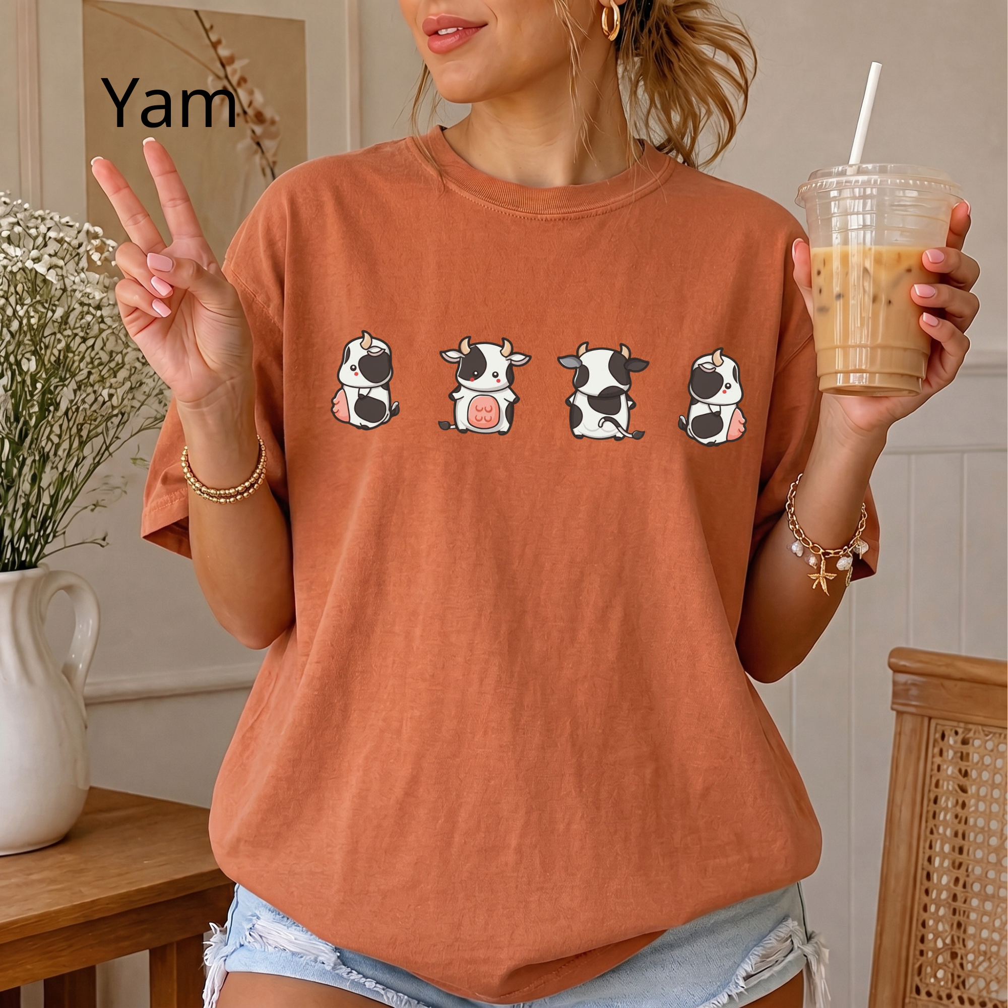 Kawaii Mini Cows Graphic Tee | Cute Chibi Cow Shirt for Animal Lovers | Cute Farm Shirt