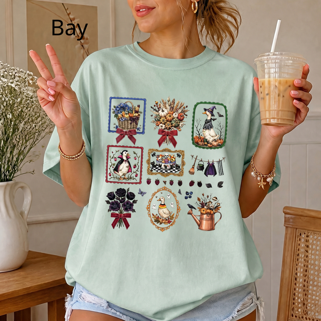 Vintage Halloween Duck Graphic T-Shirt - Spooky Autumn Fall Season Crewneck Tee — Garden Collage Tee