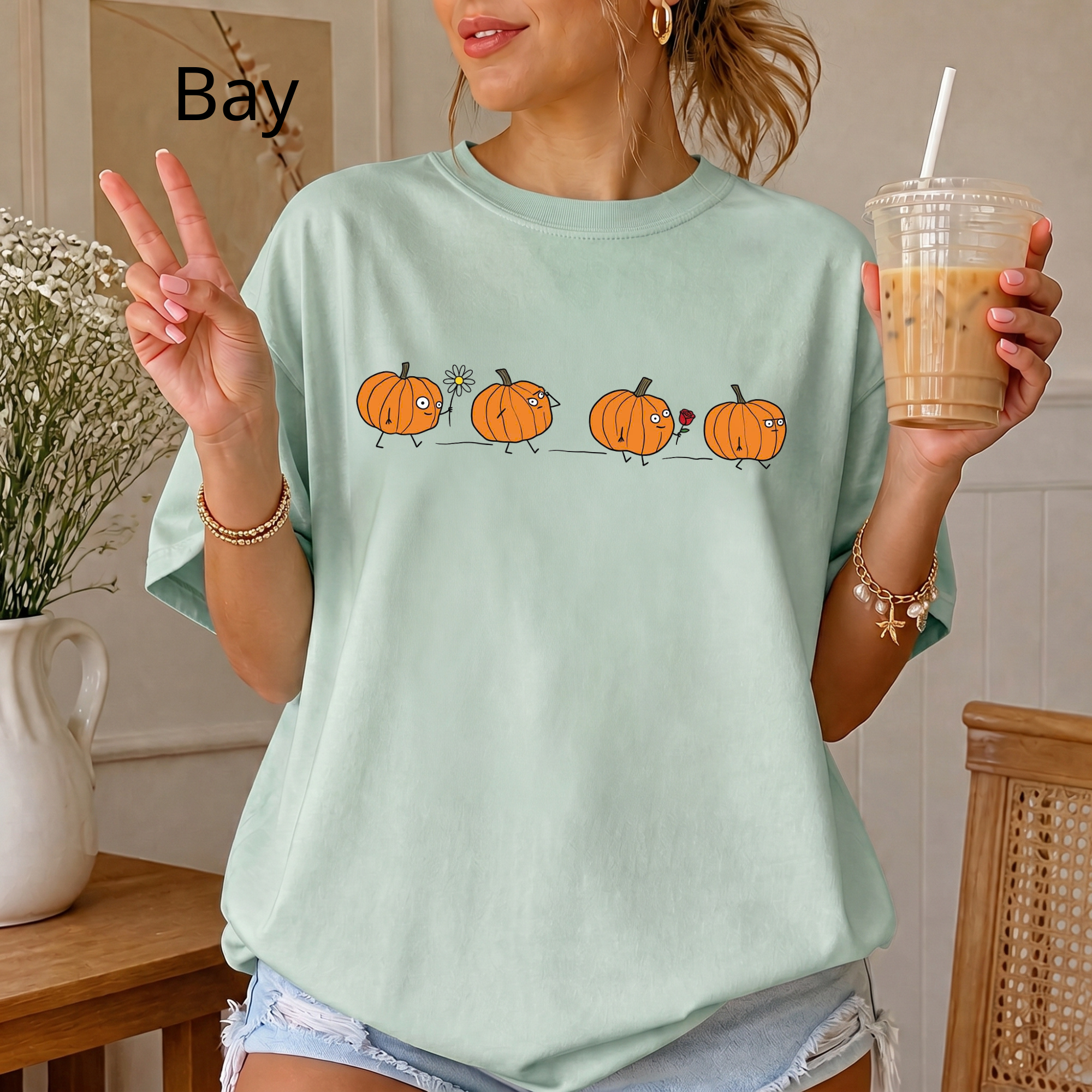 Cute Pumpkin Parade Comfort Colors T-Shirt — Cute Minimal Halloween Pumpkin Tee, Fall Aesthetic Graphic Tee