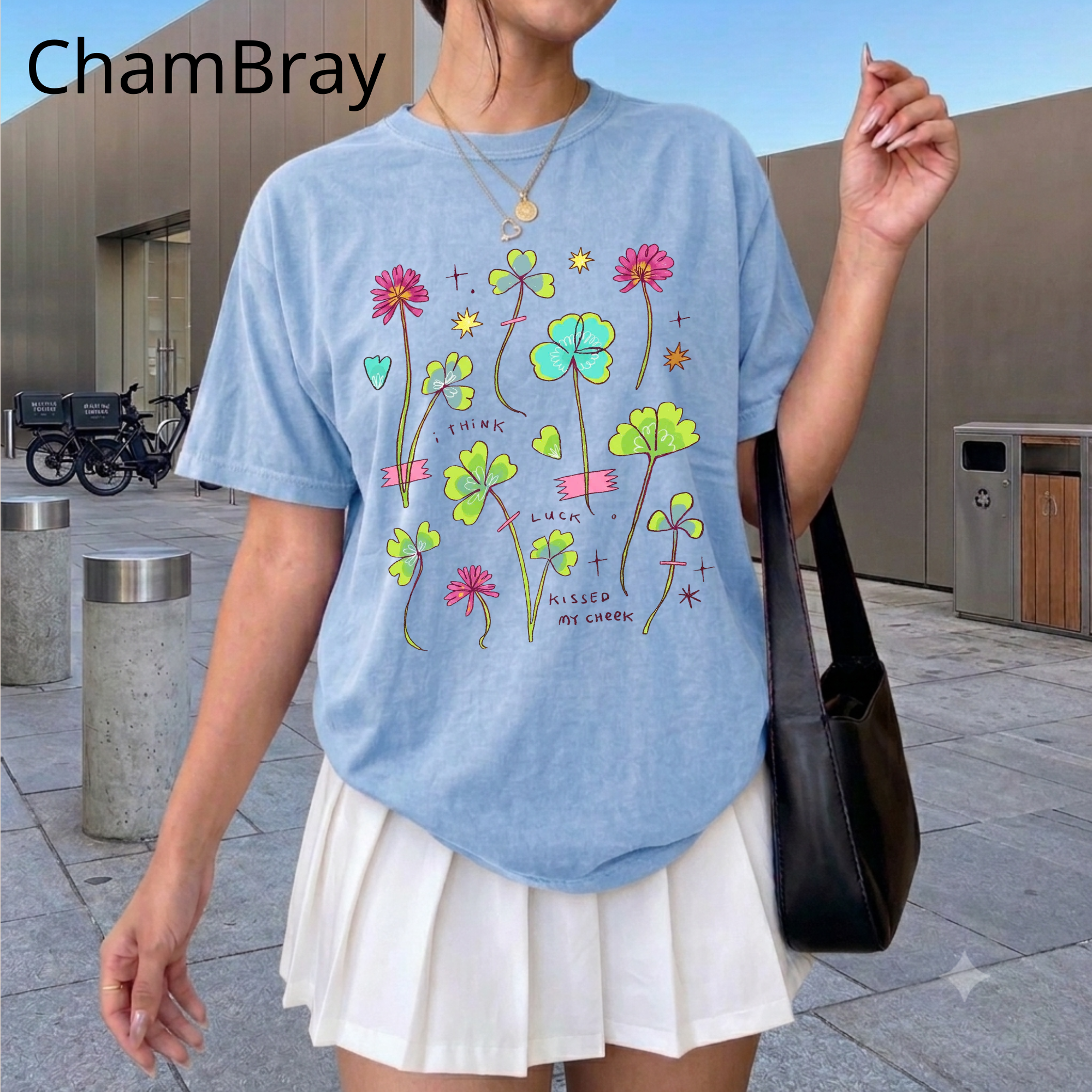 Lucky Clover Graphic Tee, Pastel Wildflower T-Shirt, Cute Aesthetic Four Leaf Clover Shirt, Retro Indie Apparel
