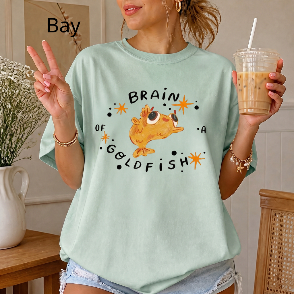 Brain of a Goldfish Cute Graphic Tee, Funny Fish T-Shirt, Aesthetic Retro Casual Cotton Shirt