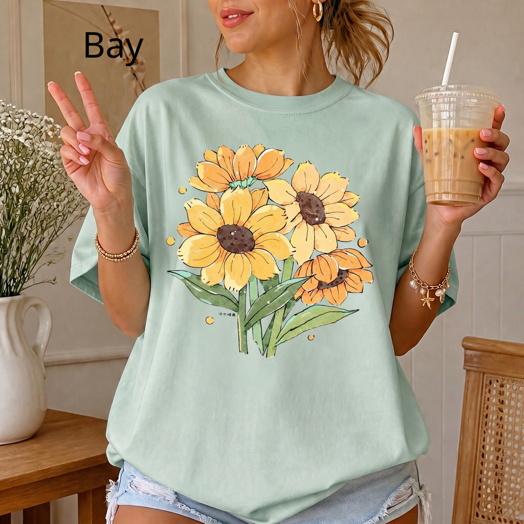 Vintage Sunflower Bouquet T-Shirt, Botanical Nature Lover T-Shirt, Cute Summer Nature Shirt